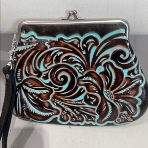 Patricia Nash Floral Embossed Clutch - Brown and Blue